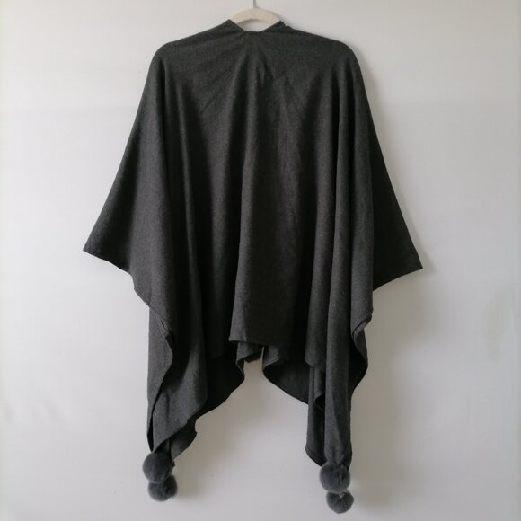 Janice Apparel Womens Charcoal Gray Pom Pom Open Front Cardigan Size OS - Picture 2 of 5